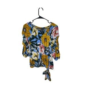 Coco Bianco Womens Size Small Top Bell Sleeves Tie Front Floral India